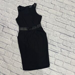 Emporio Armani Black Midi Dress with Leather Waist